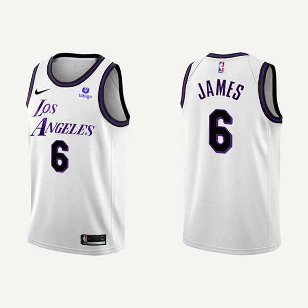 Mens Los Angeles Lakers #6 LeBron James 2022-23 White Stitched Basketball Jersey Dzhi